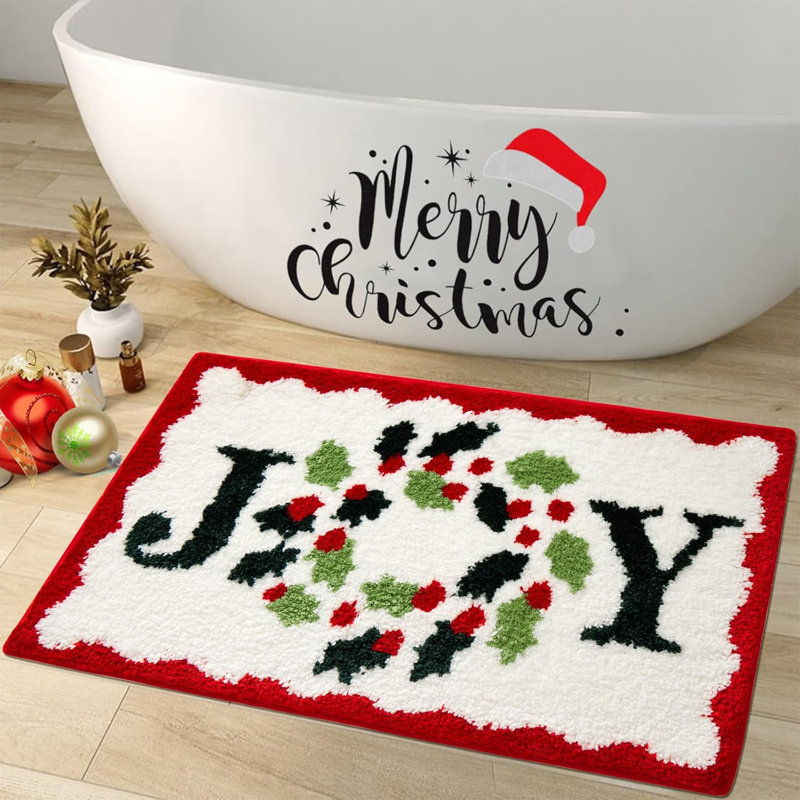 TELOVIN Christmas Tree Bath Rugs Mat Colorful Pine Tree Plush Non Slip Water Absorbent Washable Christmas Bathroom Bedroom Holiday Decor 20 X 32 Inch Wayfair